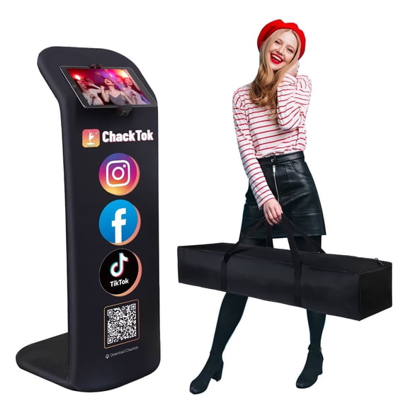 Portable Photo Booth Machine for iPad 12.9in 11in 10.9in 10.2in with Software APP Control Lights/Photo/Sharing, Removable for Cloth Pouch, Silkscreen,Honeycomb Case