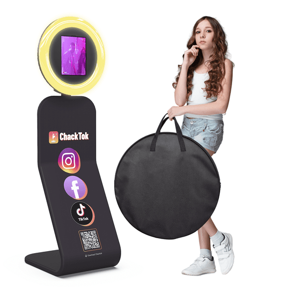 Portable Photo Booth Machine for iPad 12.9in 11in 10.9in 10.2in with Software APP Control Lights/Photo/Sharing, Removable for Cloth Pouch, Silkscreen,Honeycomb Case