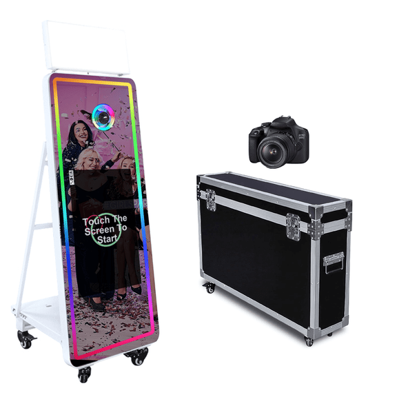 Portable Photo Booth Machine with 32inch LCD Touch Screen Magic Mirror Selfie Machine with Flight Case for Party