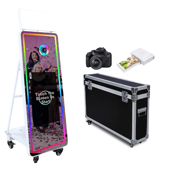 Portable Photo Booth Machine with 32inch LCD Touch Screen Magic Mirror Selfie Machine with Flight Case for Party