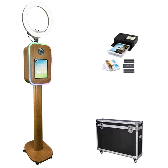 Portable Photo Booth with Printer for Ipad 10.2'' 10.5'' 10.9" 11" 12.9" 13" and DSLR Camera, Selfie Photobooth Stand RGB Lights Flight Case for Events Wedding Party