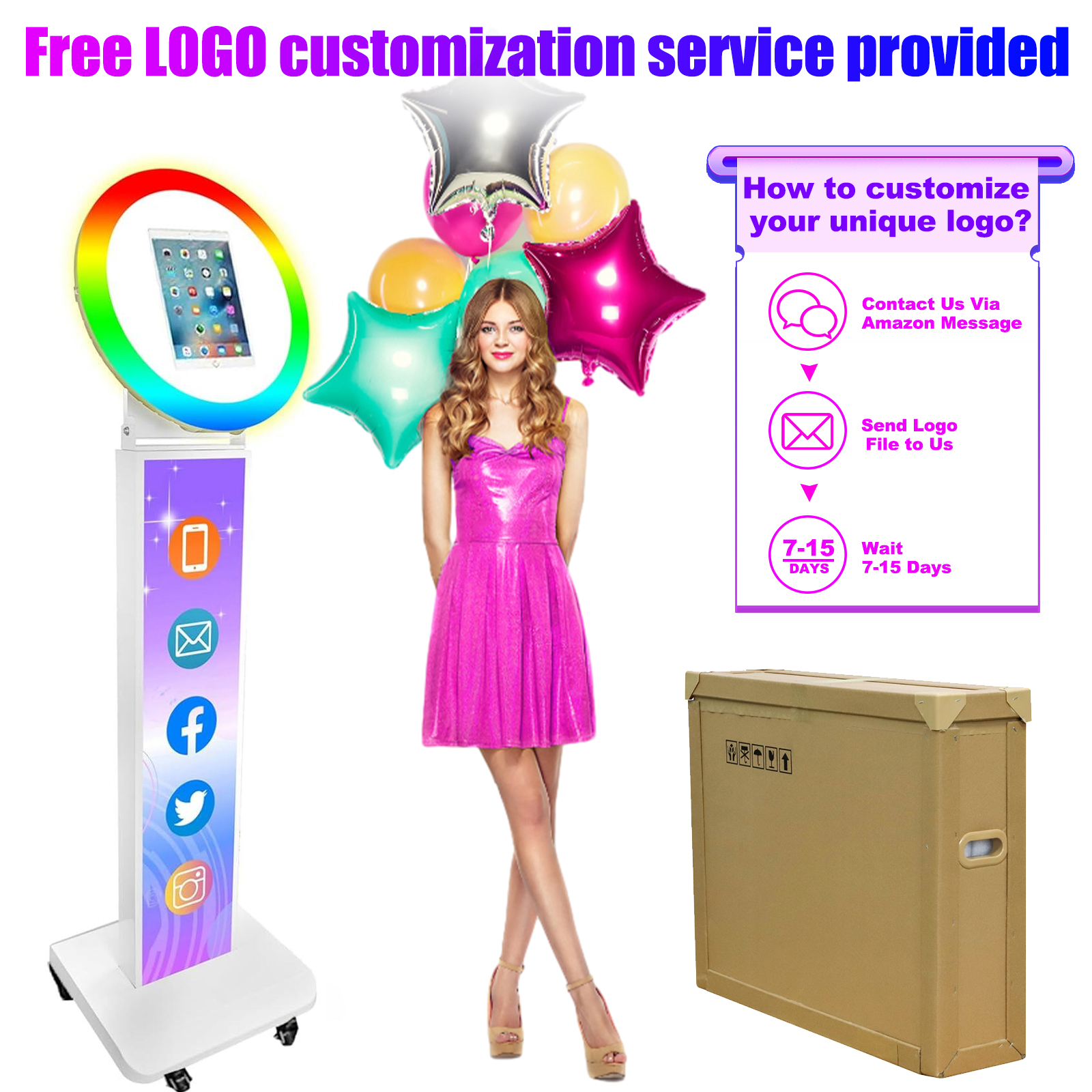 Led Ring Pattern Photo Booth Mirror Photo Booth Portable LED Ring Light Photo Booth With Built-in ...