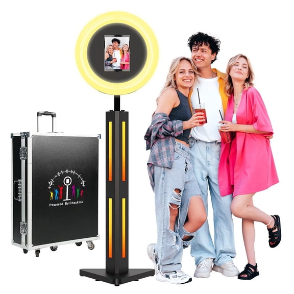 Portable Photo Booth Stand Shell with Flight Case, Fits for 12.9in 11in 10.9in 10.2in Ipad,Selfie Photo Booth with ChackTok PhotoBooth VIP Member,Ideal for Parties,Wedding and Events