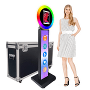 Portable Photo Booth for iPad 10.2in 10.9in 12.9in with Remote Control RGB Ring Light and Flight Case Free Customized Logo Instant Photo Booth Machine for Party Events Christmas Wedding - Black