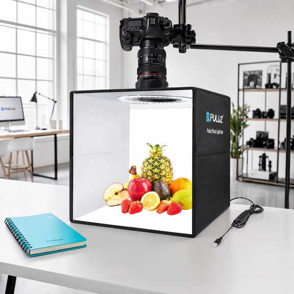 Photo Light Box for Photography, Portable Foldable Lightbox with LED Ring Light, 6 Double-Sided Color Backgrounds, USB Powered, 9.84 x 9.84 x 9.84 in