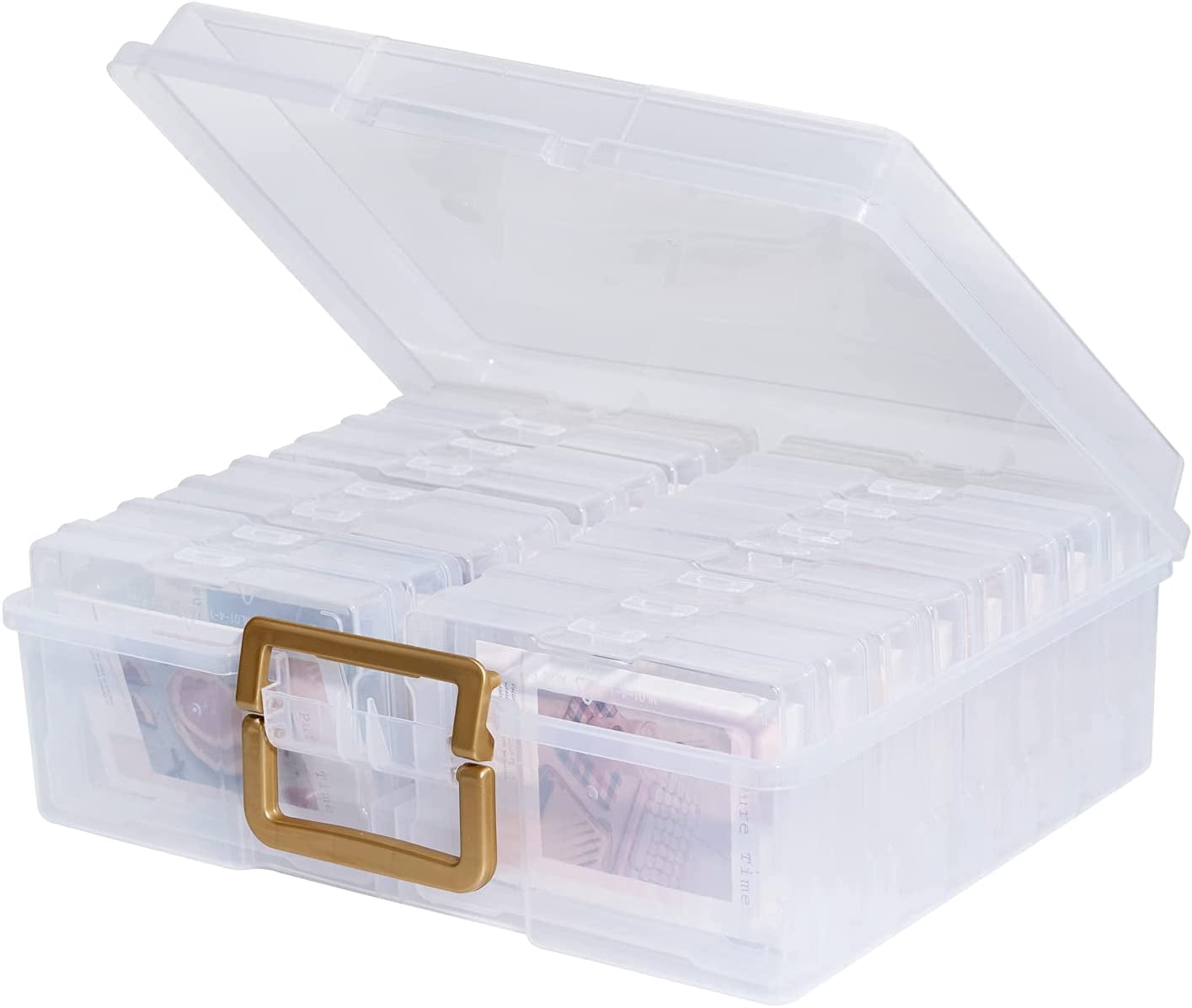 Portable Photo Organizers & Storage Containers, Transparent 4" x 6" Picture Organizers with Handle, 16 Inner Photo Cases, Photo Storage Box