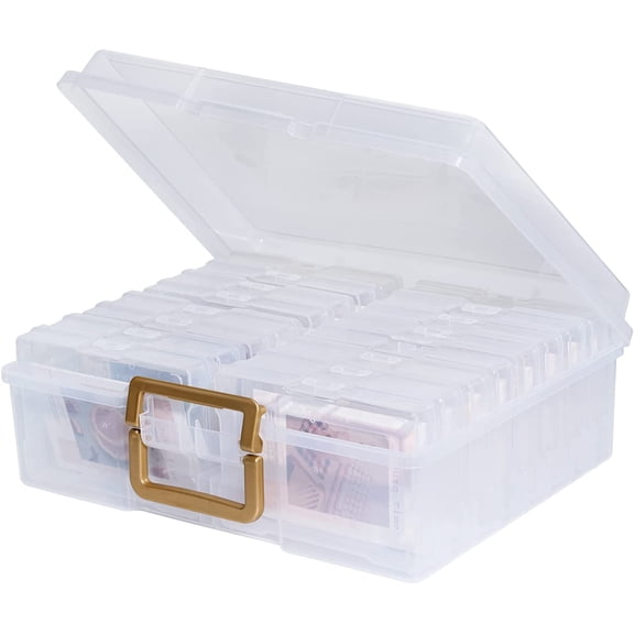 Portable Photo Organizers & Storage Containers, Transparent 4" x 6" Picture Organizers with Handle, 16 Inner Photo Cases, Photo Storage Box