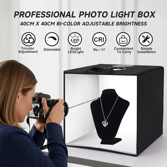 Portable Photo Studio Light Box,16"x16" Professional Dimmable Shooting Tent Kit with 120 LED Lights & 6 Backdrops for Jewelry and Small Items Product Photography