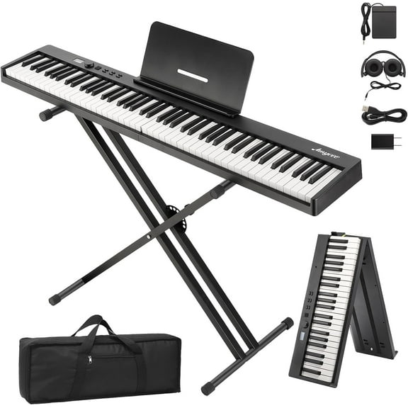Portable Piano Keyboard, 88 Key Full Size Semi-Weighted Folding Digital Piano,Electric Piano Keyboard With Stand, Pedal and Headphones,Bag,Midi Bluetooth, Suitable for Adult, Toddler, Kids