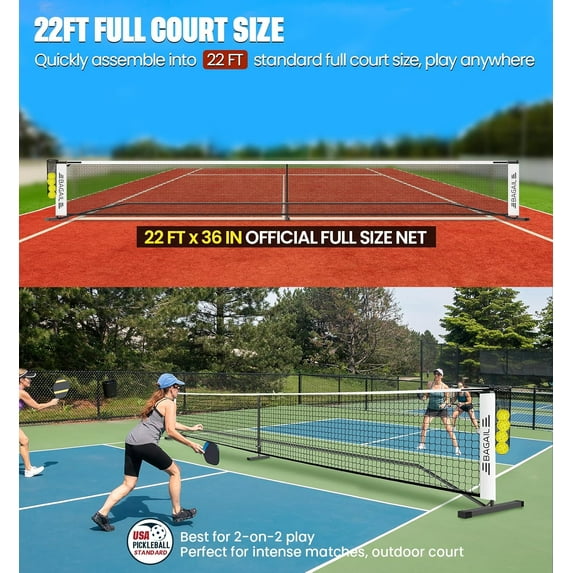 Portable Pickleball Net Set, 22 FT Regulation Size with Ball Collector & Carry Bag, Easy Setup for Indoor/Outdoor  - Red