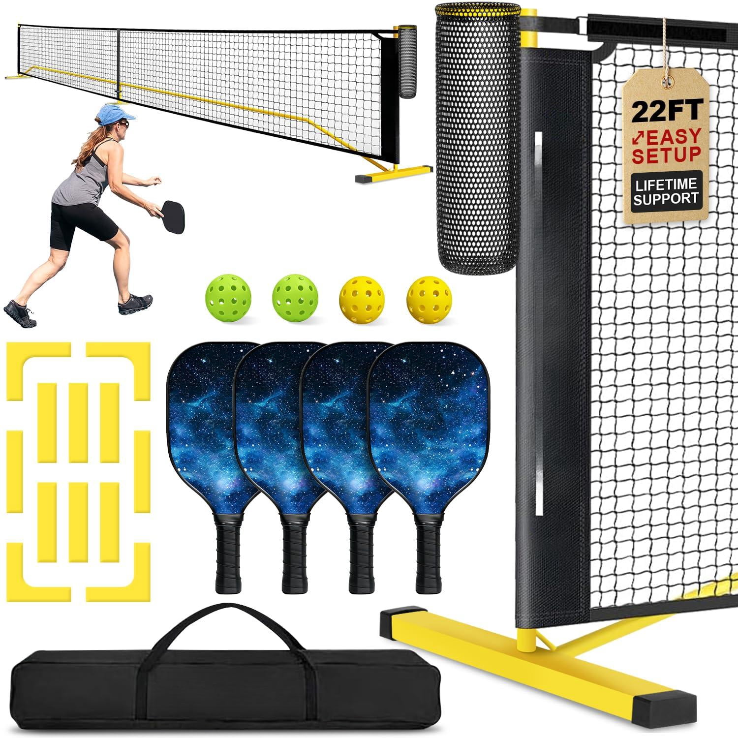 Portable Pickleball Net Set  22 Ft Regulation Size Pickle Ball With Collector 4 Balls And Carry Bag Easy Setup For Outdoor Indoor Driveway