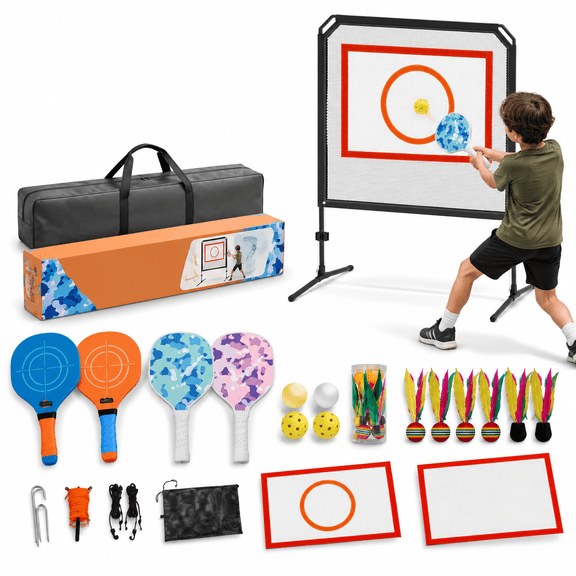 Portable Pickleball Set with Net, 2 Pro Adult Paddles, 2 Specialized Paddles, and Accessories