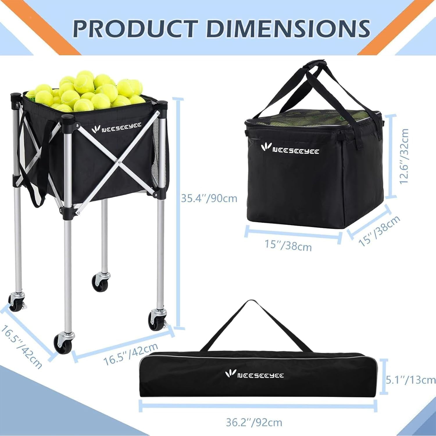 Portable Pickleball & Tennis Ball Collector Pickleball Caddy Practice Equipment (Holds 100 Pickleballs or 150 Tennis Balls)