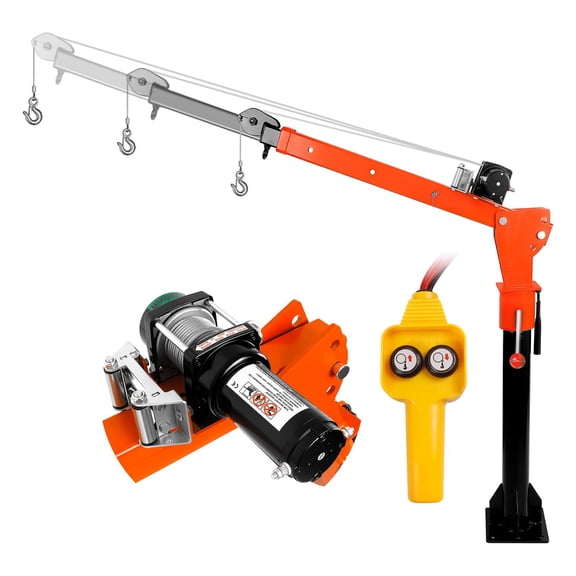 Portable Pickup Truck Jib Crane, 3 Length Adjustable Bed Hoist, 2000 lbs 12v Electric Winch, 3-Stage Telescoping Boom, 360 Swivel Alloy Steel Orange Hoist for Pickup Truck Daily Cargo Handling