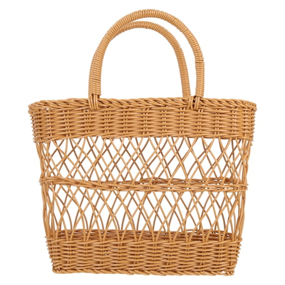 Portable Picnic Basket Hand-made Plastic Fruit Basket Fruit Storage Basket Woven Picnic Basket