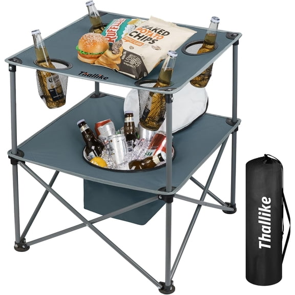 Portable Folding Camping Table Lightweight Outdoor Picnic Table with 4 Cup Holders & Storage Case Collapsible Tailgating Table for Camping Backyard Grill Outdoor Concerts