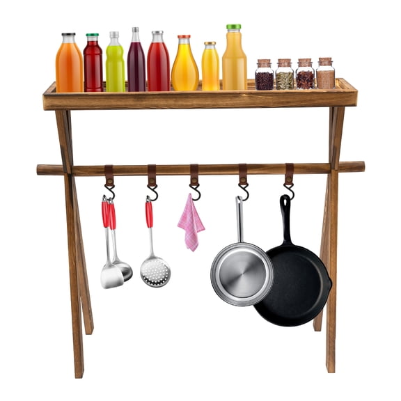 Portable Picnic Rack, Charcoal Burning BBQ Table Rack Wooden Lightweight Portable Beechwood Outdoor Table Rack for Storage, Outdoor Kitchen, RV for Picnic, Camping, BBQ, Home