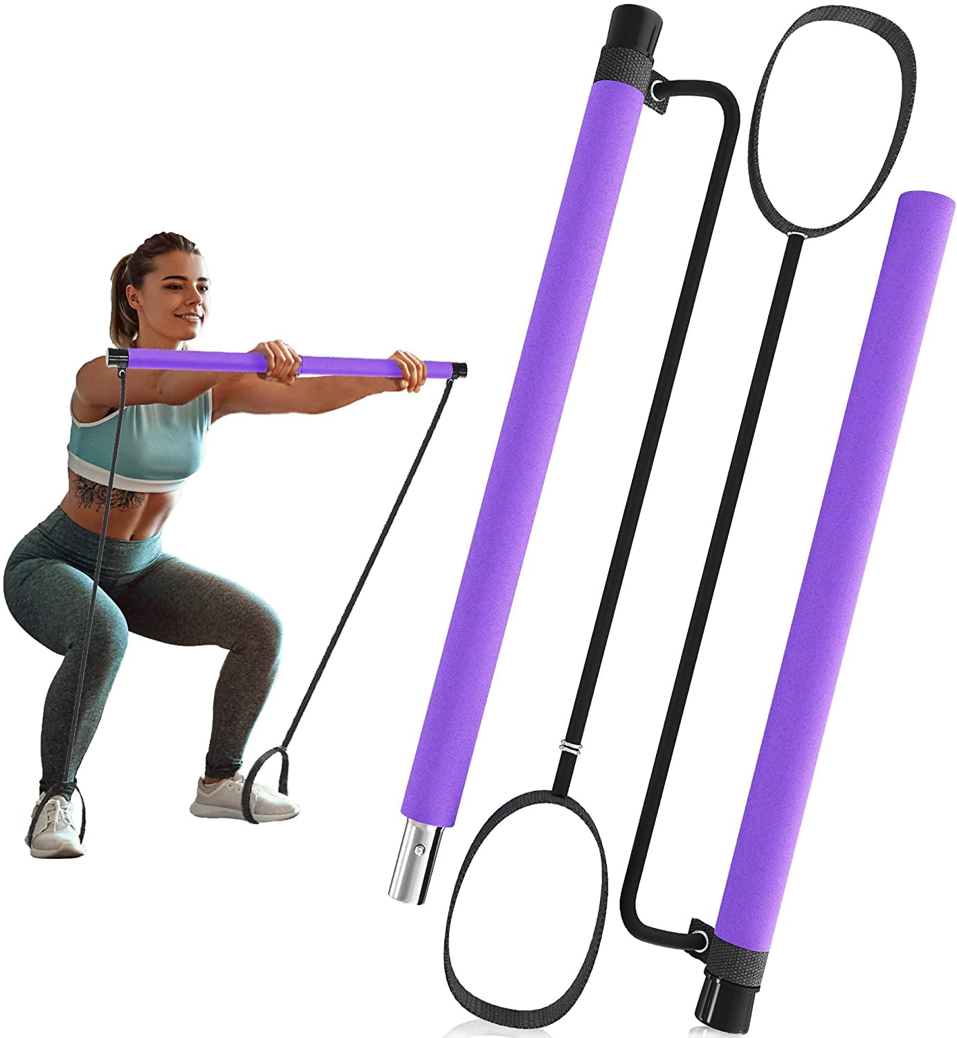 Pilates Bar Kit with Resistance Bands, WeluvFit Exercise Fitness Equipment  for Women & Men, Home Gym Workouts Stainless Steel Stick Squat Yoga Pilates  Flexbands Kit for Full Body Shaping 