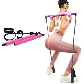 Portable Pilates Bar Kit, Resistance Band Exercise Stick with Foot Loops(Pink)