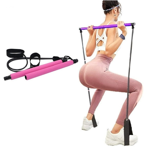 Portable Pilates Bar Kit, Resistance Band Exercise Stick with Foot Loops