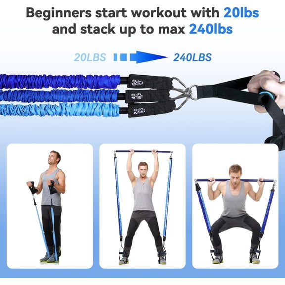 Portable Pilates Bar Kit with Resistance Bands for Men and Women