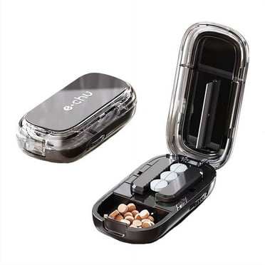 Portable Pill Cutter, 2025 Upgraded Pill Splitter for Large Small Tiny Pills, 2 in 1 Pills Cutter & Storage Organizer for Purse Pocket Home Travel (Black-2/1)