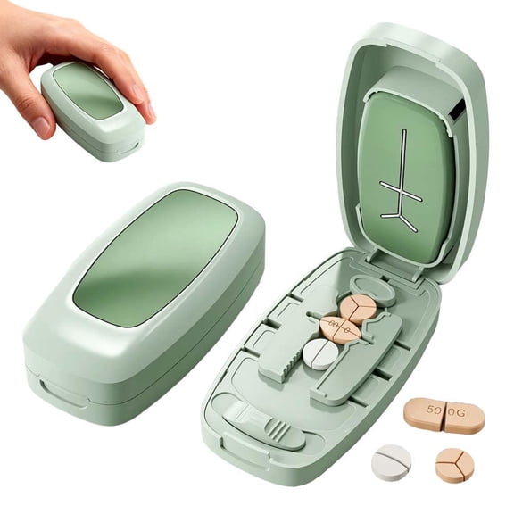 Portable Pill Cutter, 2026 Adjustable 1/2 1/4 Pills Cutter and Splitter for Multiple Pills, Pill Taker Household Gadgets, Accurate Centering Alignment Device (Green)
