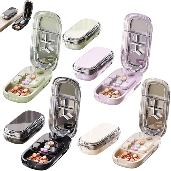 Portable Pill Cutter, Adjustable Pills Splitter, Pill Cutter Splitter for Small and Tiny Pills, with Stainless Steel and Centering Guide Tablet, Cutters Halves,Thirds, Quarters (4PC)