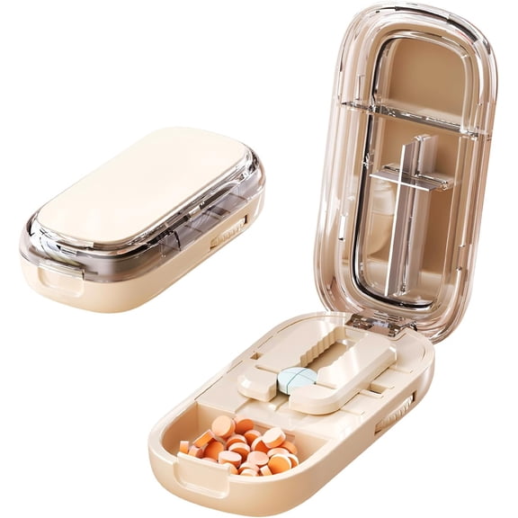 Portable Pill Cutter with Adjustable Slots Multi Pill Splitter for Small & Large Tablets, Stainless Steel Blade, Clear Cut, Non-Slip Design, Easy to Use for Weekly Medication