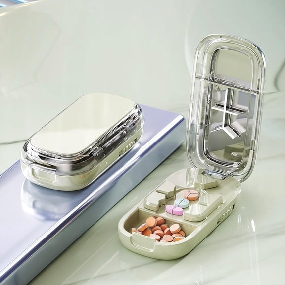 Portable Pill Cutter, Portable Pill Cutter Splitter, Adjustable Pills Splitter Halves/Third/Quarters with Stainless Steel Blades and Centering (A)