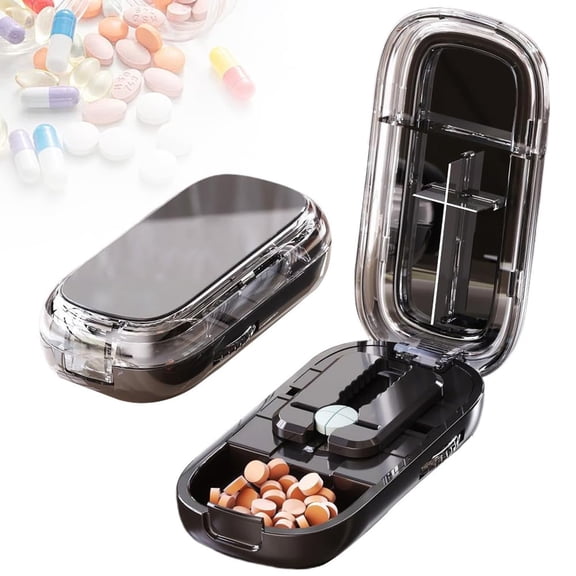 Portable Pill Cutter for Small Pills, 2 in 1 Adjustable Pill Splitter, 1/2 and 1/4 Tablet Cutting, Centering Device for Accurate Alignment, Compact Design for Easy Use