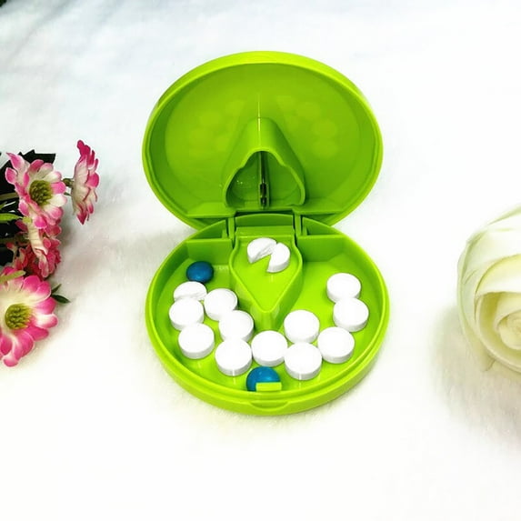 Portable Pill Cutter with Guard, Precision Tablet Splitter/Cutter for Small Large Pills Vitamins, ABS Plastic & Stainless Steel Blade, Green