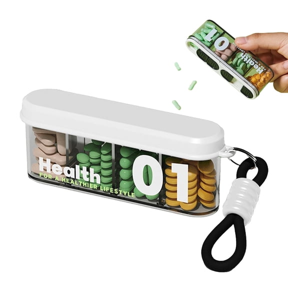 Portable Pill Dispenser with 4 Compartments, Travel Pill Bottle Organizer with Strong Seal,Anti-Mix Supplement Organizer,Pill Box Case with BPA-Free,Pill Container with Wide Opening Design