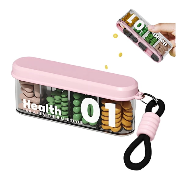 Portable Pill Dispenser with 4 Compartments, Travel Pill Bottle Organizer with Strong Seal,Anti-Mix Supplement Organizer,Pill Box Case with BPA-Free,Pill Container with Wide Opening Design