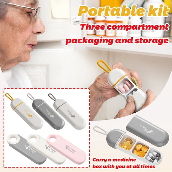 Portable Pill Organizer 3Compartment Daily Medication Box BPA Free ABS Material Travel Size Easy Carry Case Slate Gray