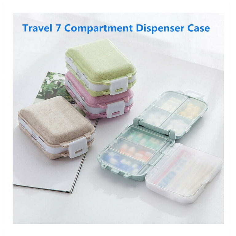 Portable Pill Organizer 7 Day, 7 Compartments Travel Pill Case, Collapsible Pill Box Storage Container, Size: One size, Beige