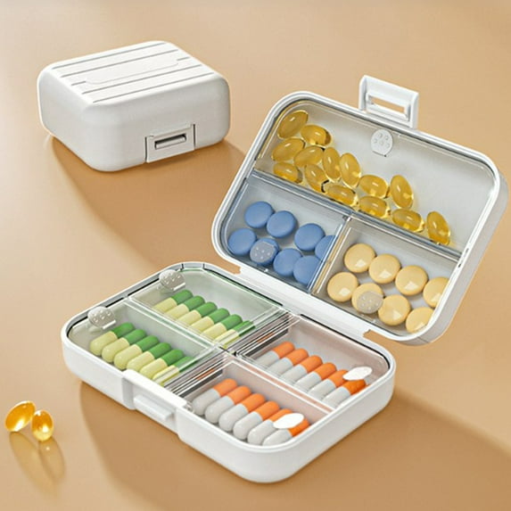 Portable Pill Organizer Box | Food Grade PP Plastic | Seven-Day or Three-Meal Weekly Medicine Storage | Leakproof Buckle Seal | 7.8x7.8x3.5cm | Travel Medicine Case | Compact Compartment Design