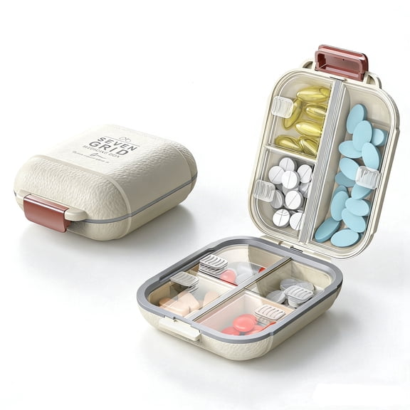 KOKCOOL Portable Pill Organizer, Pill Box with 7 Compartments, Easy to Open,Large Capacity Medication Organizer for Travel and Weekly Use