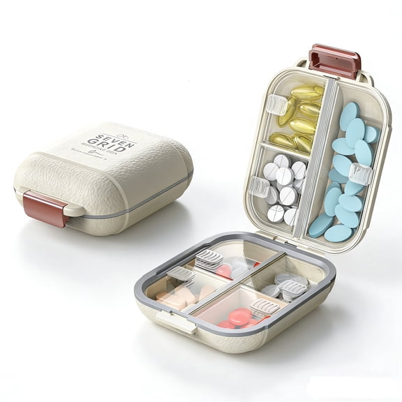 KOKCOOL Portable Pill Organizer, Pill Box with 7 Compartments, Easy to Open,Large Capacity Pill Case for Travel and Weekly Use