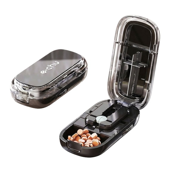 Portable Pill Splitter for Multiple Large and Small Pills, Heavy Duty Stainless Steel Centering Guide Cutter Divider Organizer for Daily Medicine