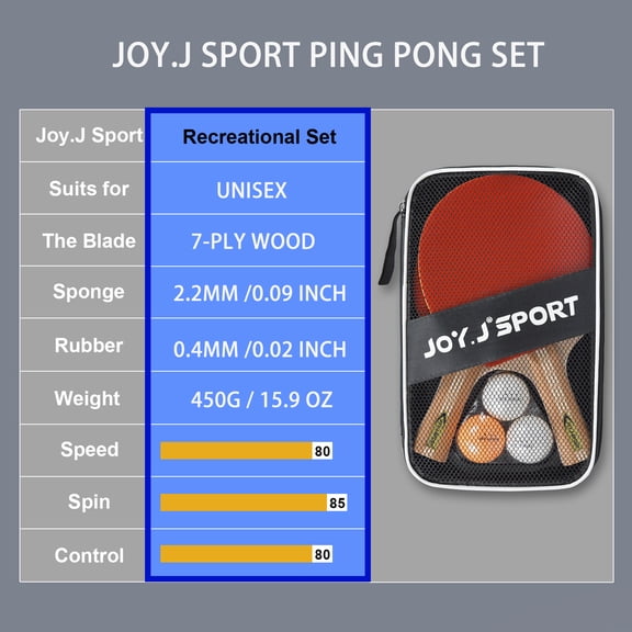 Portable Ping Pong Set, 2 Ping Pong Paddles and 3 Balls and Carry Bag, Indoor/Outdoor Games