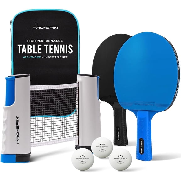 Portable Ping Pong Set with Retractable Ping Pong Net for Any Table, All-in-One Table Tennis Set with Ping Pong Paddles, Balls & Case, Table Top Family Game