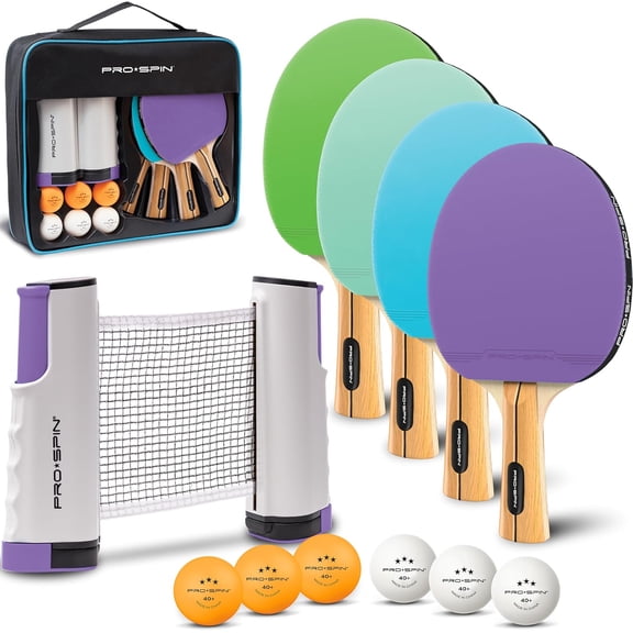Portable Ping Pong Set with Retractable Ping Pong Net for Any Table, All-in-One Table Tennis Set with Ping Pong Paddles, Balls & Case, Table Top Family Game