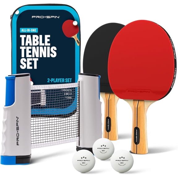 Portable Ping Pong Set with Retractable Ping Pong Net for Any Table, All-in-One Table Tennis Set with Ping Pong Paddles, Balls & Case, Table Top Family Game