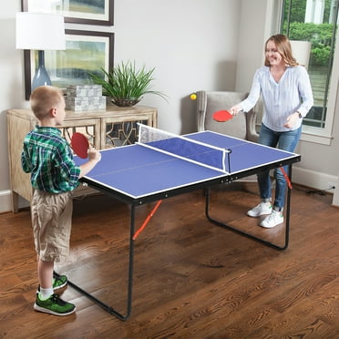 Portable Ping Pong Table, Foldable Table Tennis Table with Net & 2 Paddles & 3 Balls, Portable Ping Pong Family Game Tables for Outdoor Indoor, 54 x 30 x 27 inch, Blue