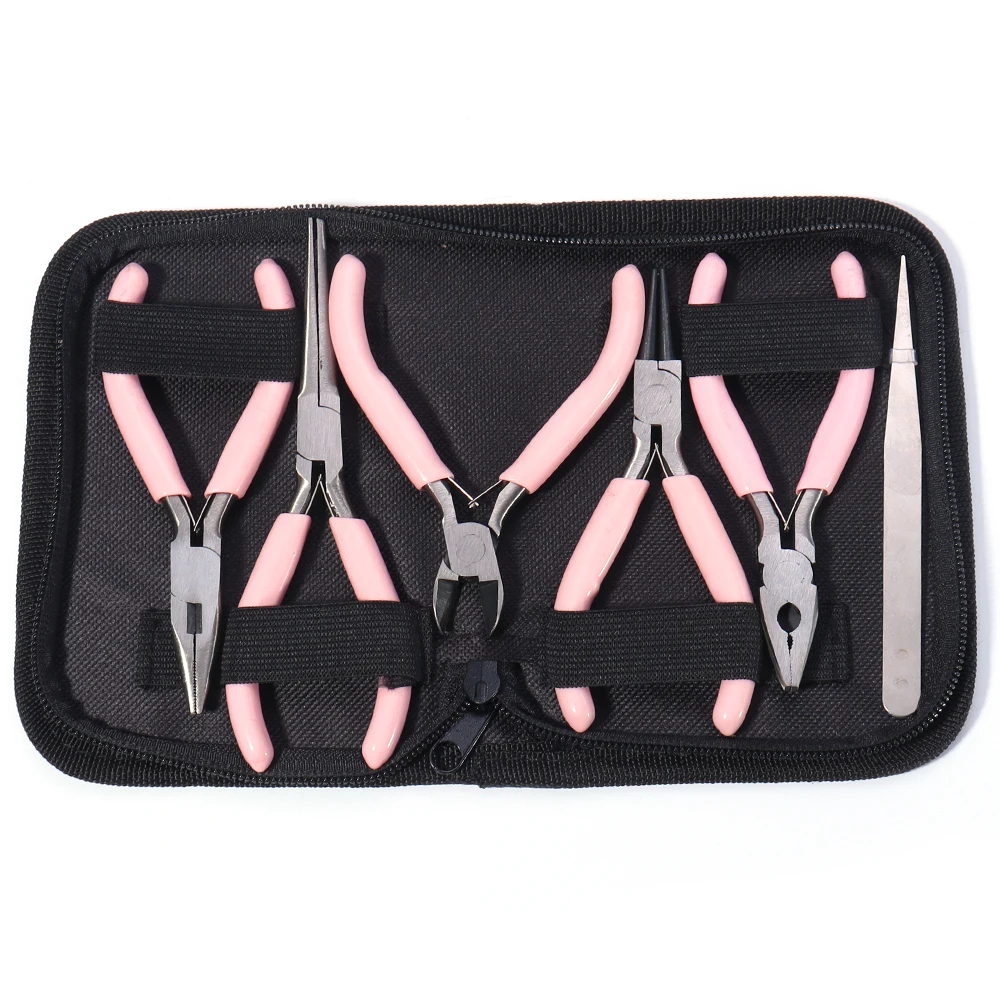 Portable Pink Stainless Steel Pliers for DIY Jewelry Making, Round Eye Thread Cutting Tools