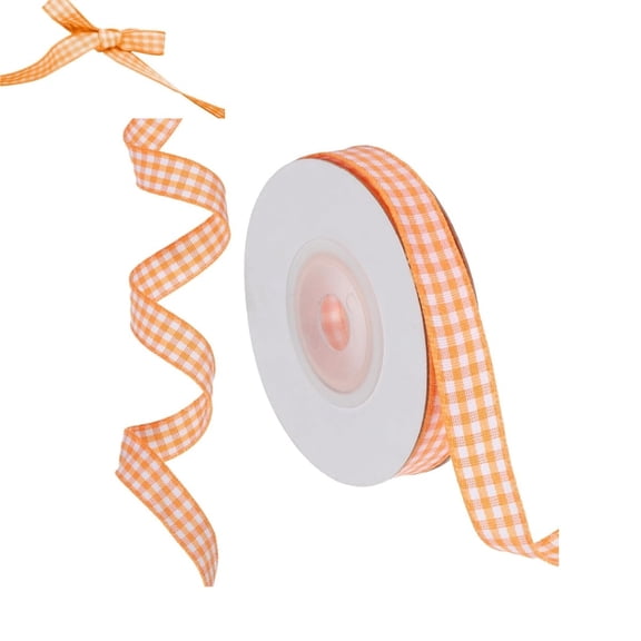 Portable Plaid Ribbon,QZS Orange and White Gift Wrapping Ribbon for Birthday Decoration,1Pc Reusable Hair Accessories for Picnic,Birthday Decoration ,147.6Ft