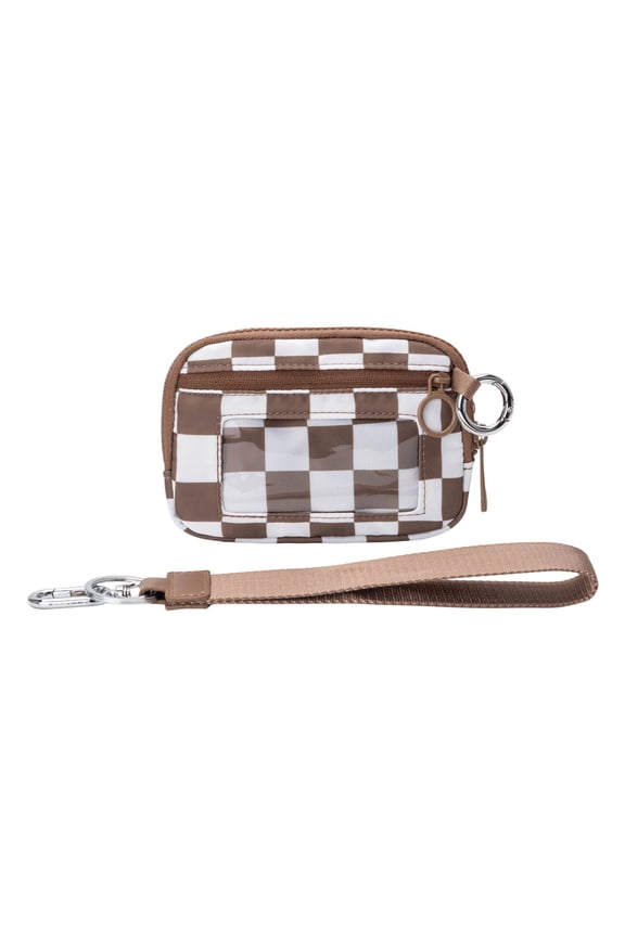 Portable Plaid Wallet,Wristlet Handbags for Women, Waterproof Nylon Keychain Wallet, Zip Card Case with ID Window