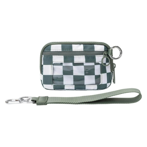 Portable Plaid Wallet,Wristlet Handbags for Women, Waterproof Nylon Keychain Wallet, Zip Card Case with ID Window