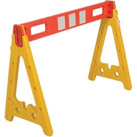 Portable Plastic A-Frame Barricade - Yellow - 44.5 in. - Reflective Rail